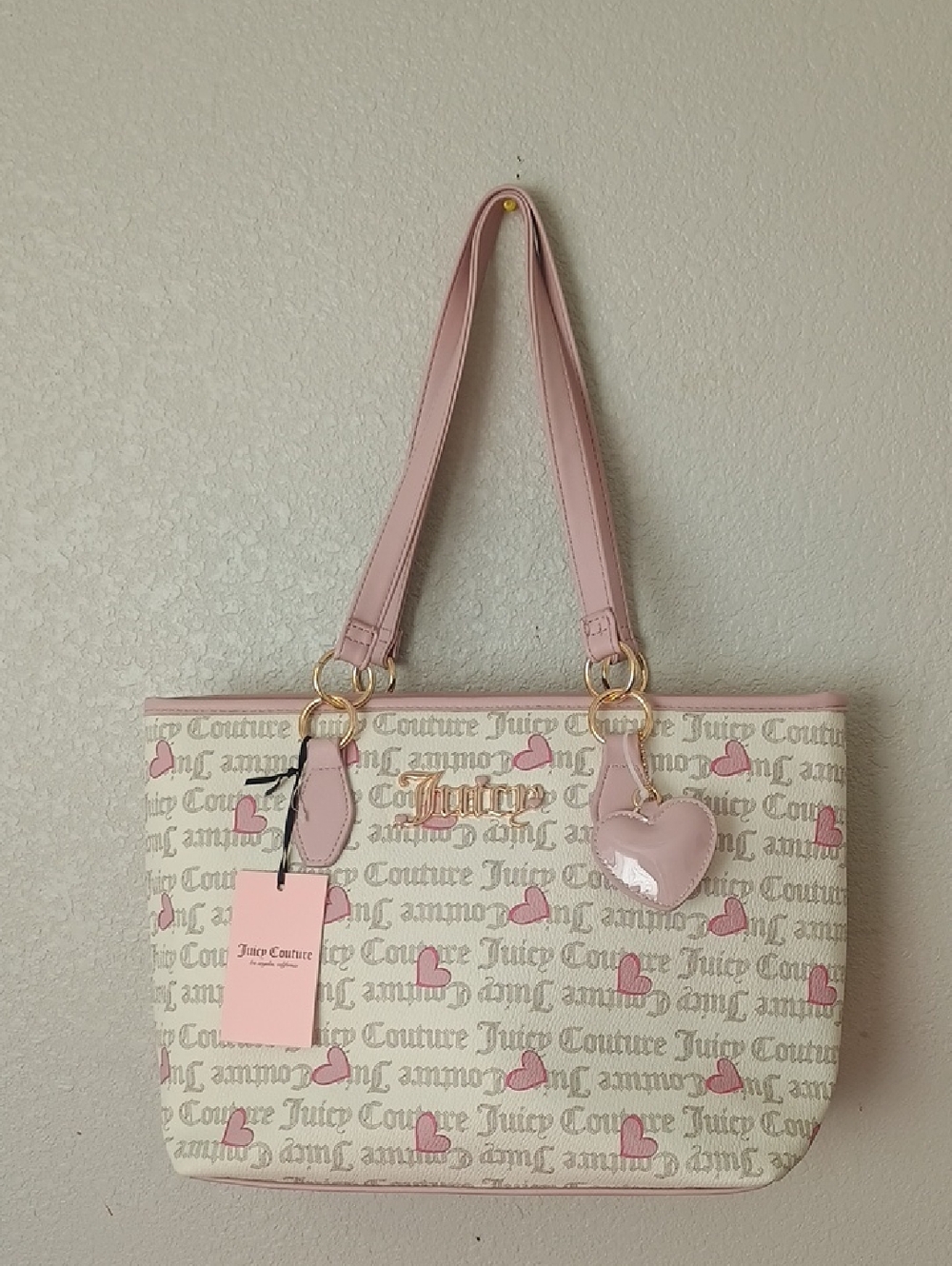 Juicy Couture Pink Heart Logo Tote with Gold Accents